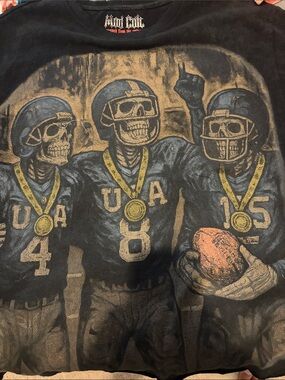 Mod Cult Skull Football Players Graphic T-Shirt - Black